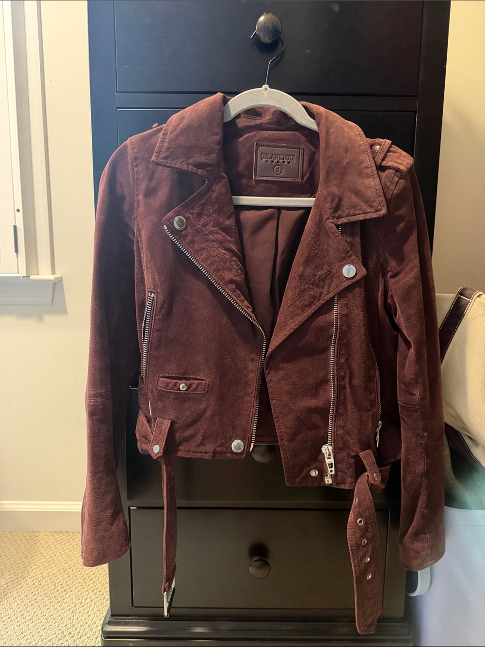 Blank NYC Burgundy Suede Moto Jacket